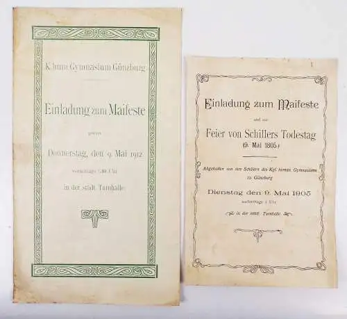 Gymnasium Günzburg 1912 Einladung Schillers Todestag 1905