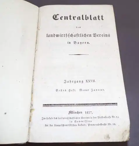 Centralblatt des landwirtschaftlichen Vereins in Bayern XXVII Jahrgang 1837 Geb