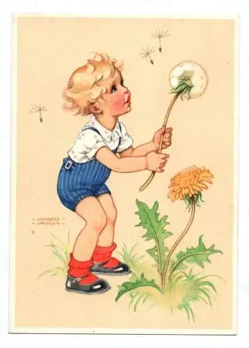 Künstler Ak Lungershausen Kind spielt mit Pusteblume