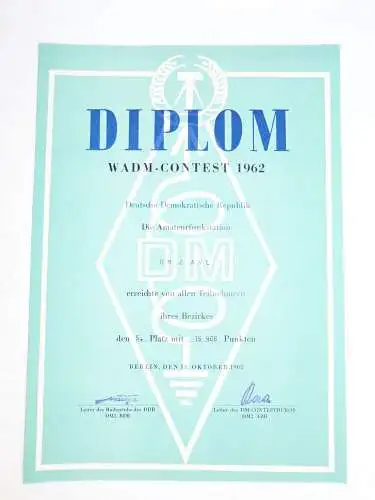 Urkunden Nachlass Amateurfunk WADM Contest Diplom DDR 1960er 