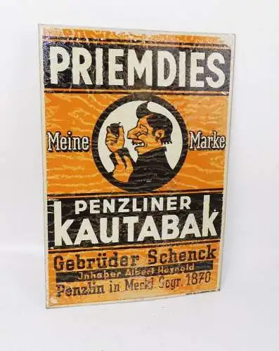 Altes Blechschild Priemdies Penzlin Kautabak 1930er Aufsteller 