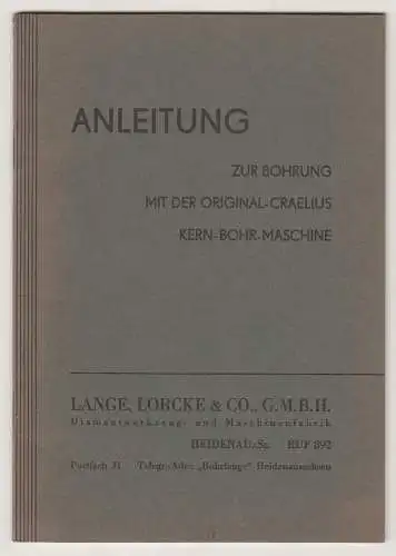 Anleitung Original Craelius Kernbohrmaschine Tiefbohrungen Lange Lorcke Heidenau