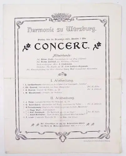 Würzburg Harmonie Concert 1902 Programm Dokument