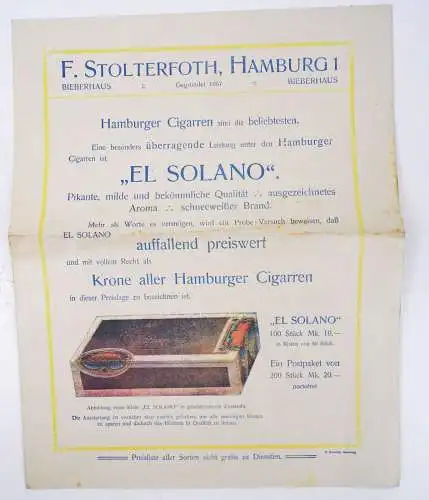 Stolterfoth Hamburg Zigarren Reklame Prospekt um 1920