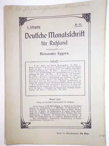 Deutsche Monatsschrift für Russland Alexander Eggers 1912 Reval