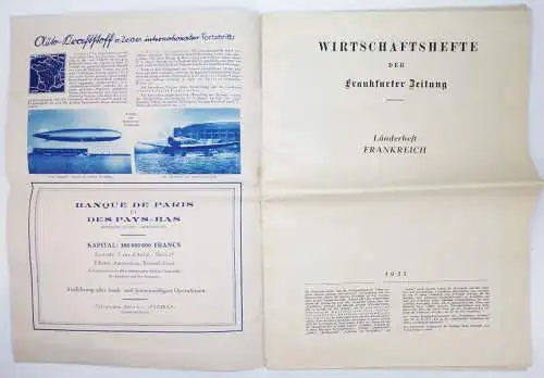 Wirtschaftshefte der Frankfurter Zeitung Länderheft 1 Frankreich 1931