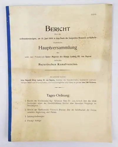 Bericht 1916 Kelheim bayerischer Kanalverein Hauptversammlung