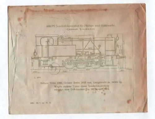 Hanomag Brief 1912 Drucksache Dampflok Sonder Lokomotive Hüttenwerk Stahlwerk