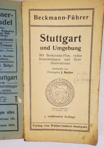 Stuttgart und Umgebung Bazlen alter Reiseführer Buch um 1910