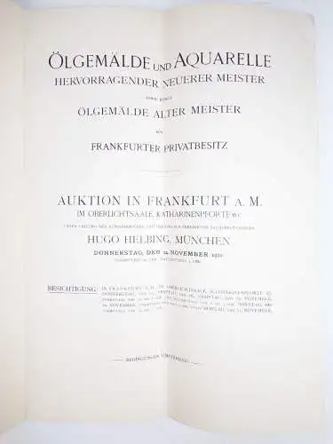 Helbing München Ölgemälde und Aquarelle 1910 Auktionskatalog