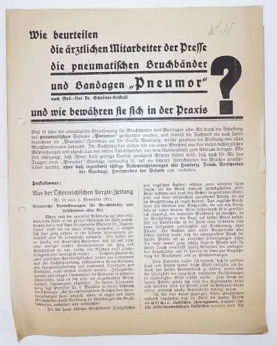 Werbung Kreuzversand Klotz München Bruchband Verband Medizin um 1935