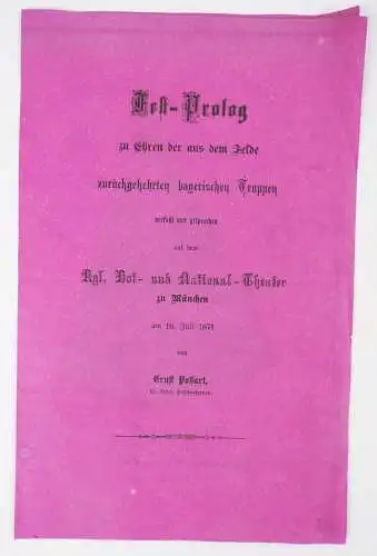 Fest Prolog zurückgekehrende bayerische Truppen 1871 Theater München