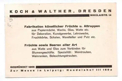 Koch und Walther Dresden Fabrik künstliche Früchte 1928 Ganzsache