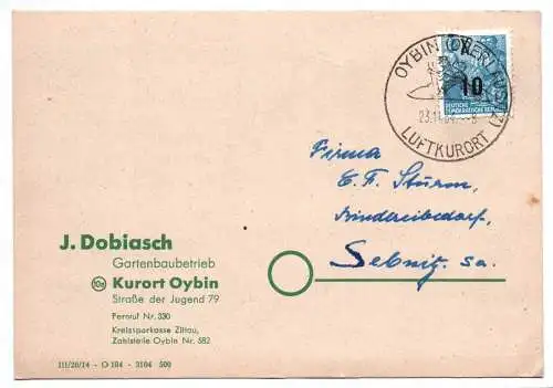 Ganzsache J. Dobiasch Gartenbaubetrieb Oybin 1954