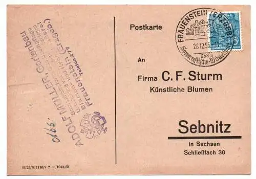 Postkarte Adolf Müller Gartenbau Frauenstein 1955