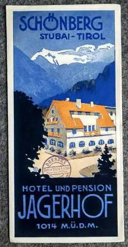 Hotel Pension Jagerhof Schönberg Stubaital Tirol alter Reiseprospekt