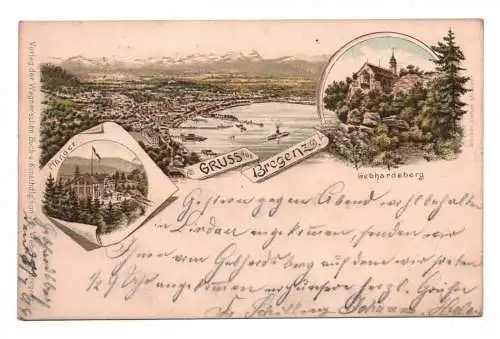 Litho Ak Gruss aus Bregenz 1894 Gebhardsberg