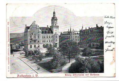 Ak Falkenstein im Vogtland König Albert Platz mit Rathaus 1905