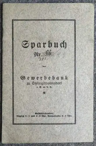 Altes Sparbuch Gewerbebank Steinigwolmsdorf 1929