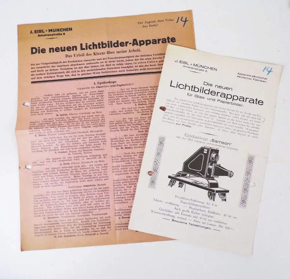 Werbung Lichtbilder Serien Apparate Epidiaskop Projektor um 1924 Film Vorführer 3