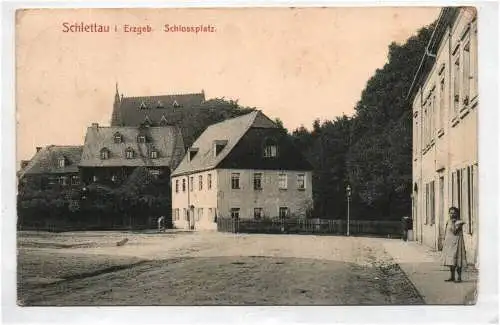 Ak Schlettau im Erzgebirge Schlossplatz 1915 