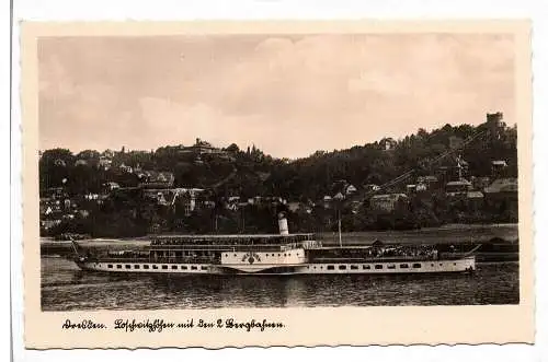 Ak Foto Dresden Loschwitz Höhe Bergbahn Schiff Elbe