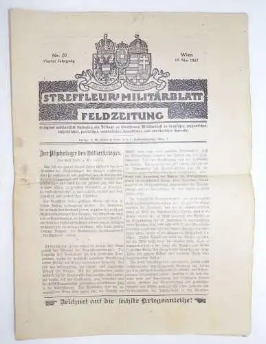 Streffleur Militärblatt Feldzeitung Nr 20 Wien 1917