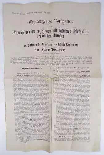 Polizei Vorschriften Straßen Entwässerung 1897 Kaufbeuren