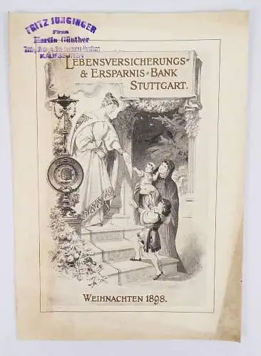 Werbung Lebensversicherung Ersparnis Bank Stuttgart 1898 Weihnachten