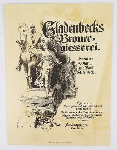 Visitenkarte Gladbeck Bronze Gießerei um 1900 Litho Reklame Karte