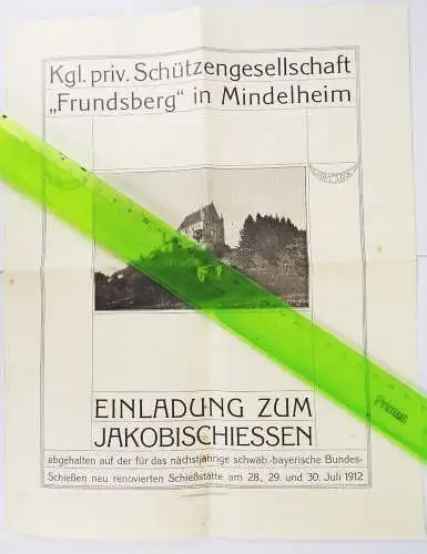 Prospekt Jakobischiessen Schützengesellschaft Frundsberg in Mindelheim 1912