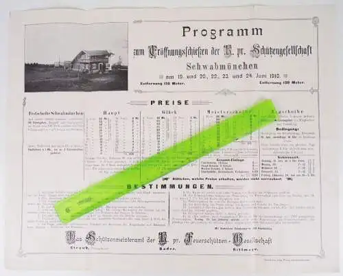 Altes Prospekt Schwabmünchen Eröffnungsschiessen Schützengesellschaft 1910