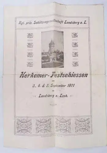 Altes Prospekt 1911 Schützengesellschaft Programm  Landsberg am Lech 