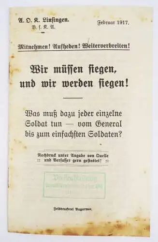 Was haben die Engländer gegen uns ? Kriegs Propaganda 1917 Linsingen