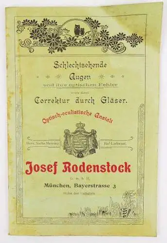 Josef Rodenstock München 1900 Optiker Brillen Gläser Augenschutz Reklame