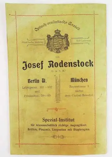 Josef Rodenstock München 1900 Optiker Brillen Gläser Augenschutz Reklame