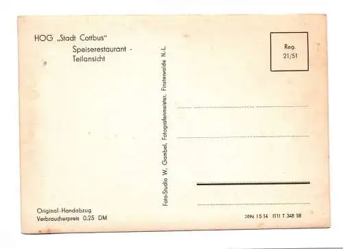 Foto Ak HOG Stadt Cottbus Speiserestaurant Teilansicht 1958