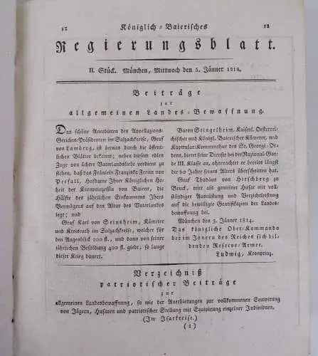 Königlich bayerisches Regierungsblatt 1814 München Rechtswissenschaft Buch