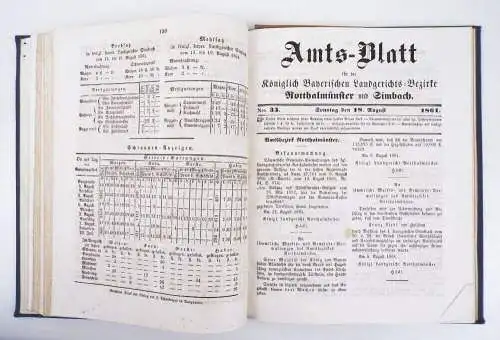 Amtsblatt Landgerichts Bezirke Rotthalmünster und Simbach 1861 Burghausen