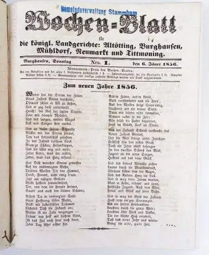 Wochenblatt Altötting Burghausen Mühldorf Neumarkt Tittmoning 1856 gebunden