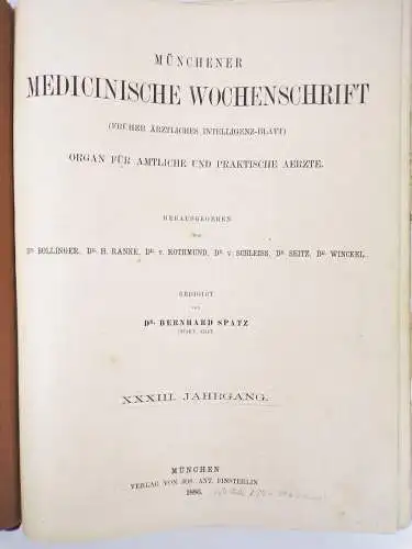 Münchener Medizinische Wochenschrift 1886 gebundener Jahrgang