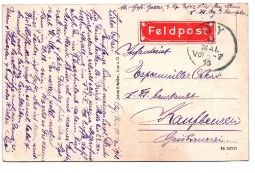 Ak Neu Ulm Maximilianstraße 1916 Feldpost