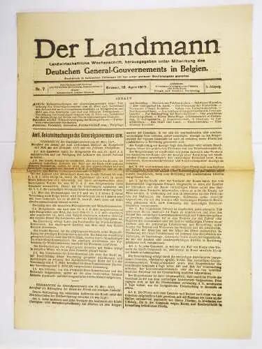 Der Landmann Deutsches General Gouvernement Belgien Nr 7 Brüssel 1917 Zeitung