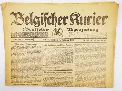 Belgischer Kurier Brüsseler Tageszeitung Nr 63 Februar 1918 Weltkrieg