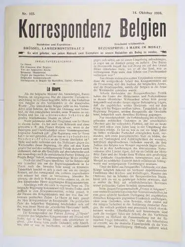 Korrespondenz Belgien Nr 103 Oktober 1916 Brüssel 1 Weltkrieg WW1 Le Havre