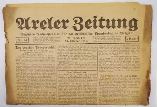 Areler Zeitung Nachrichtenblatt für das hochdeutsche Gebiet in Belgien 1917