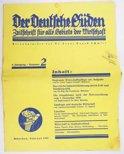 Der Deutsche Süden Zeitschrift der Wirtschaft Nr 2 1931