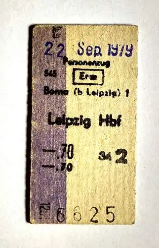 Alter Fahrschein Borna nach Leipzig Hauptbahnhof 1979