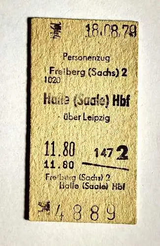 Personenzug Freiberg nach Halle Saale Hbf über Leipzig 1979