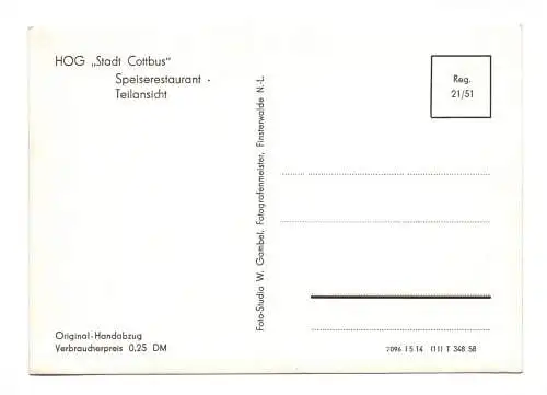 Foto Ak HOG Stadt Cottbus Speiserestaurant Teilansicht 1958